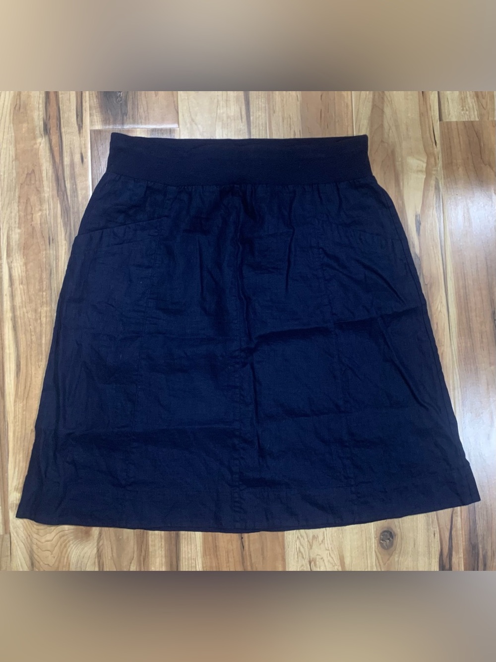 Eileen Fisher A-Line Skirt 100% Linen Pull-On Knee Length Pockets Blue Size S